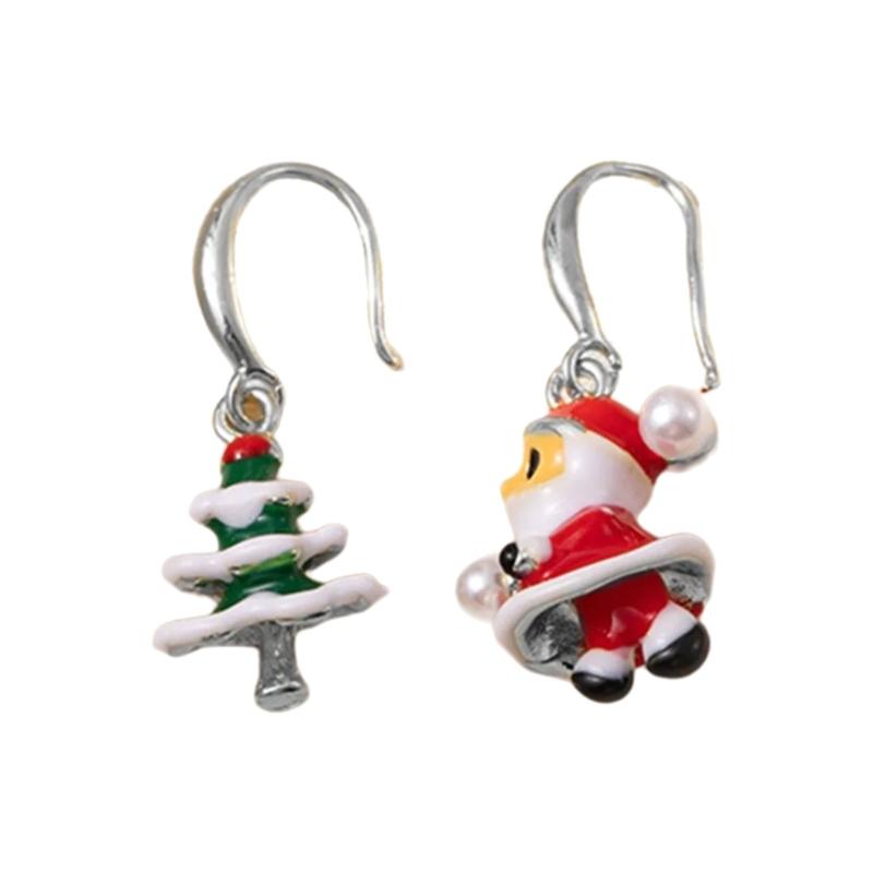 Festive Cartoon Santa Claus Stud Earrings Allergy Resistant Alloy Christmas Accessories For Kids Adults