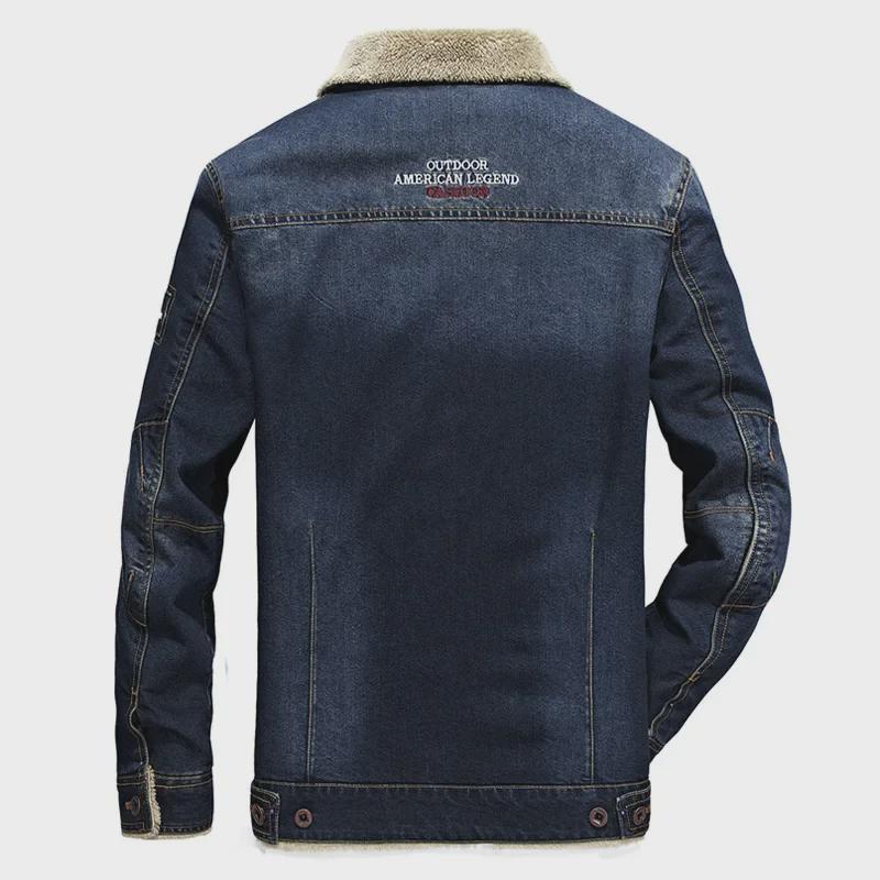 Men's American-Style Casual Denim Cotton Jacket with Plush Lining, Loose Fit, Thickened for Cold Weather.