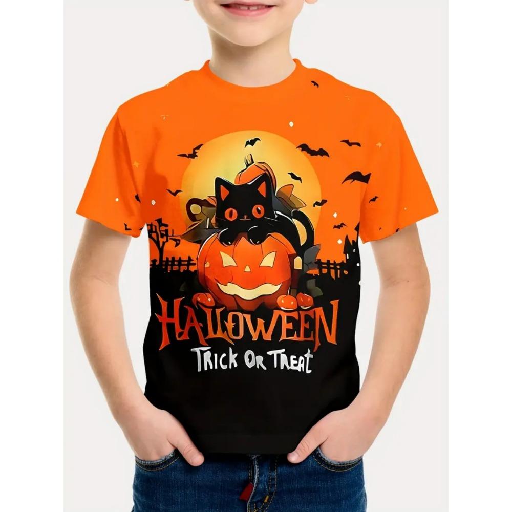 Halloween T-shirt Original Pumpkin Printed Short Sleeve Retro Children's Clothing Festival Horror Children's Clothing Pattern T-shirt