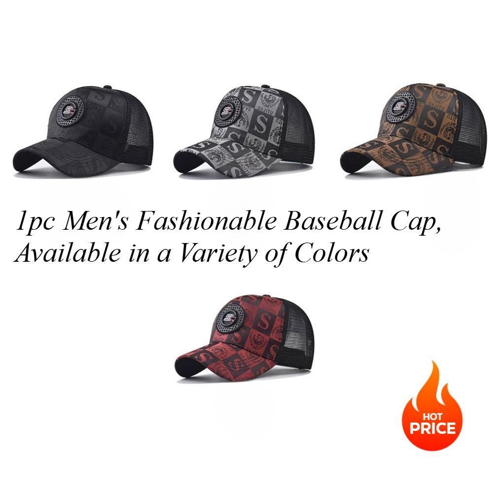 1pc Men's Fashionable Baseball Cap - Breathable Mesh, Snapback, Black/Red, Outdoor Travel