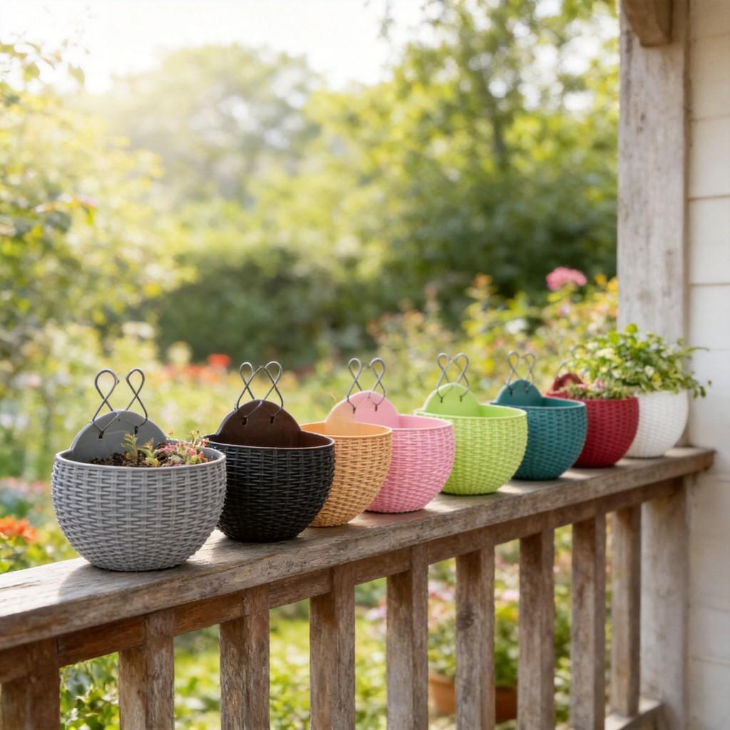 Wall Mount Planter With Rattan Style Wicker Design For Indoor Garden Decor