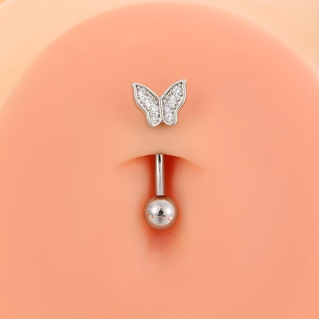Golden Women's Fashion Classic Butterfly Heart Stainless Steel Navel Ring Set, Various Styles, Suitable for All Seasons