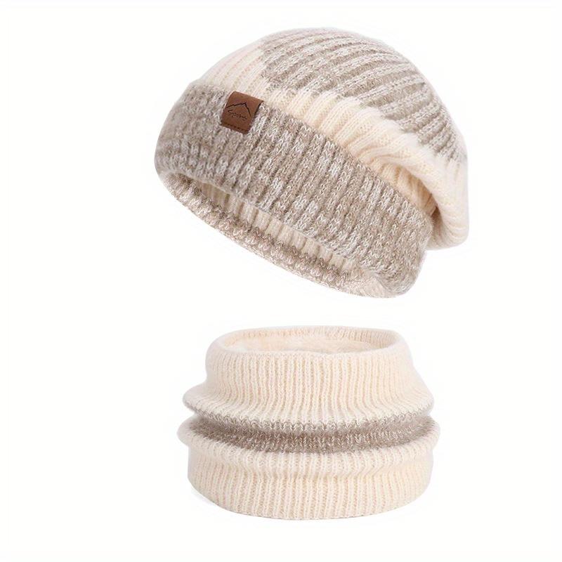 

2PCS Winter Warm Women s Beanie Scarf Thick Warm Two-piece Ear Protection Bonnets Scarf Outdoor Skiing Angora Knitted Hat бежевий
