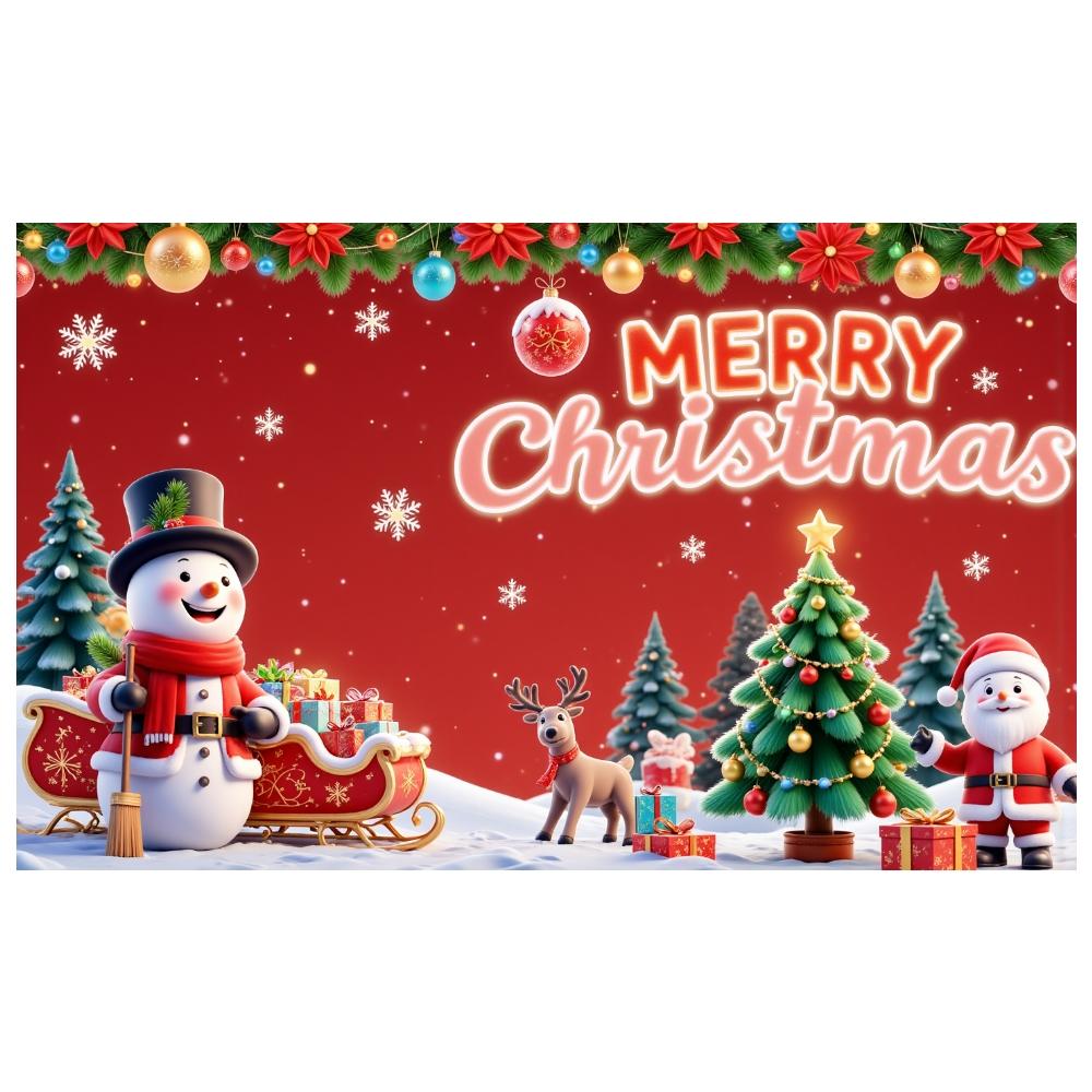 Christmas Decoration Banner Red Background Festive Banner Merry Christmas Banner Snowman Design For Office Party Christmas Party