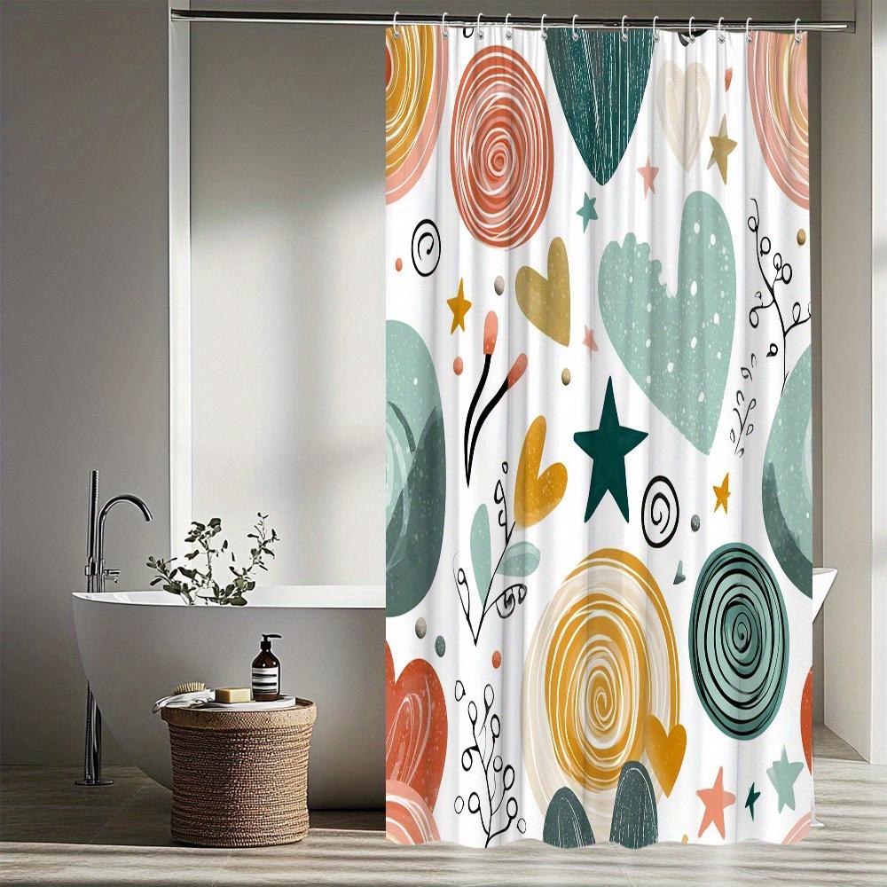 1Pc Modern Creative Heart Shaped Star Shower Curtain Colorful Geometric Pattern Shower Curtain Bathroom Decoration Polyester