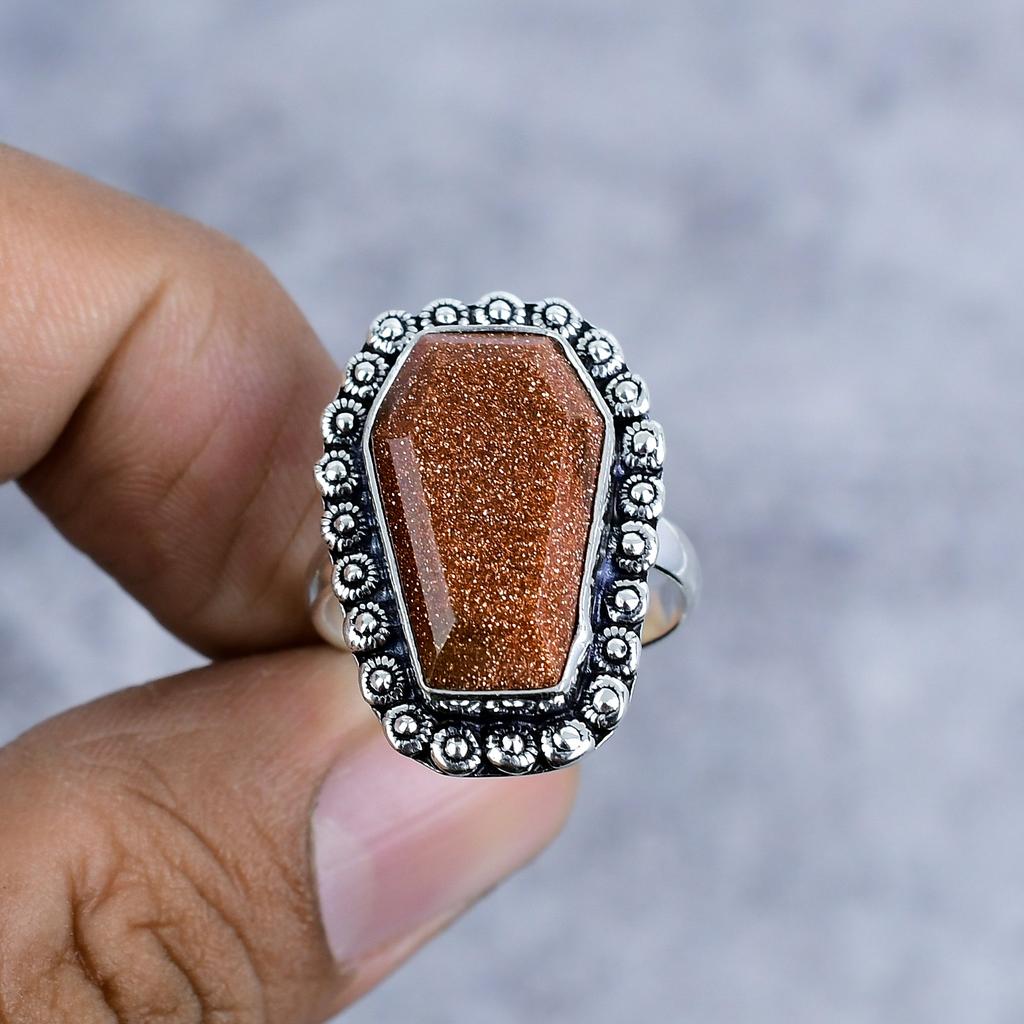 Red Sunstone Gemstone Handmade 925 Sterling Silver Jewelry Ring Size 8.5 M-2586