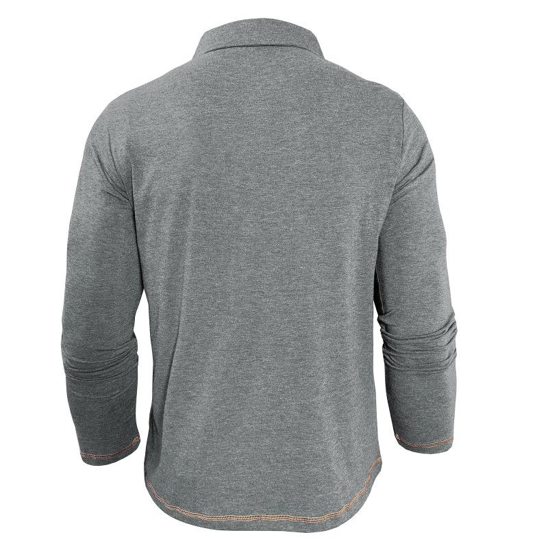 Men Casual Heathered Long Sleeve Polo Shirt with Pocket and Contrast Trim