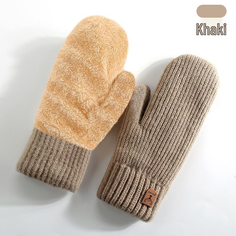 Winter Double-Layer Fleece-Lined Knitted Gloves - Thick, Warm Cycling Mittens