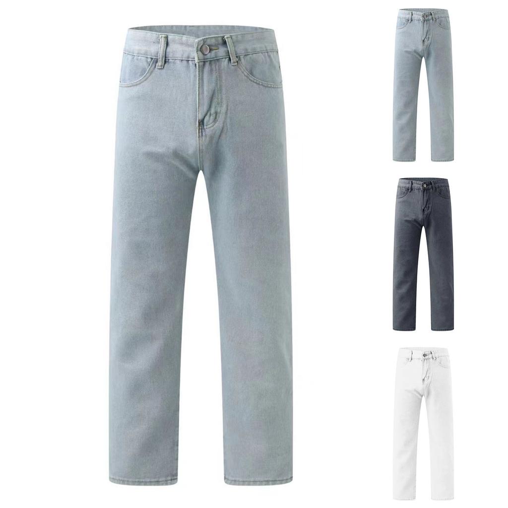 Herren Retro Loose Wide-Leg Jeans Slim Straight Washed Jeans
