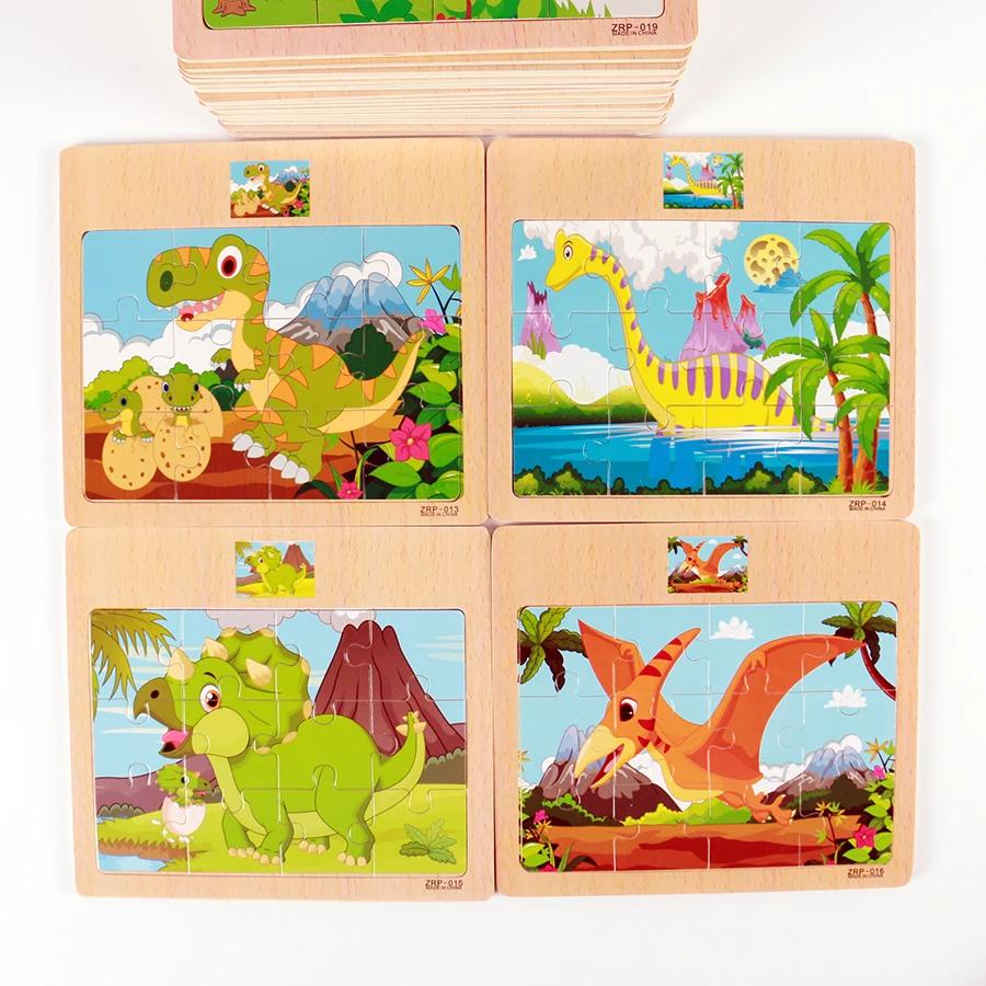 1pc Wooden Jigsaw Puzzle Kids Cartoon Animals Traffic Car Puzzles Game Kids Montessori Educational Toys for Children