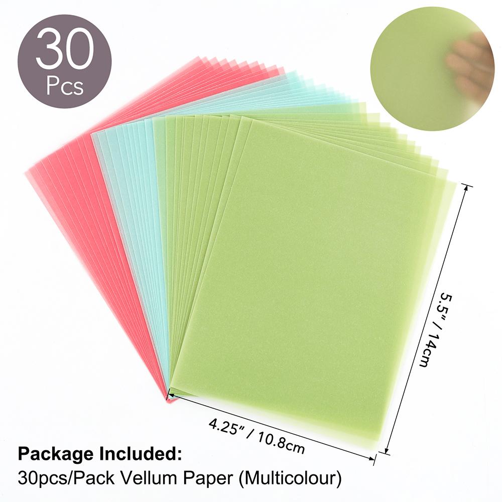 

30pcs Colored Frosted Smooth Vellum Paper Sheets Heat Resistant Translucent Tracing Pape Pearled Gold/Silver See-Through Paper