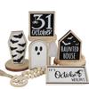 6pcs Eco-friendly Halloween Tiered Tray Decor Set Wooden Desktop Ornaments  Haunted House