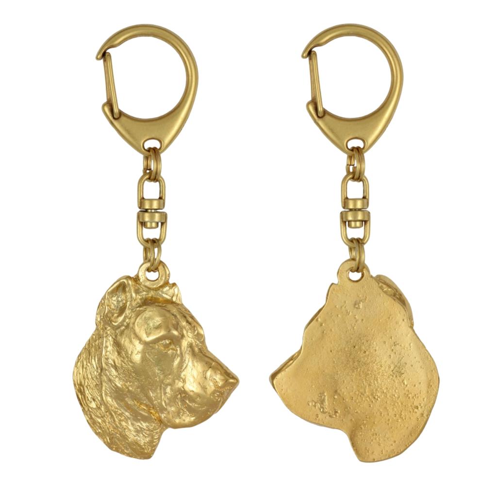 Presa Canario, Dogo Canario, Canary Mastiff - Gilded key ring with dog in gift box, handbag decoration, luxury accessory by Art-Dog brand