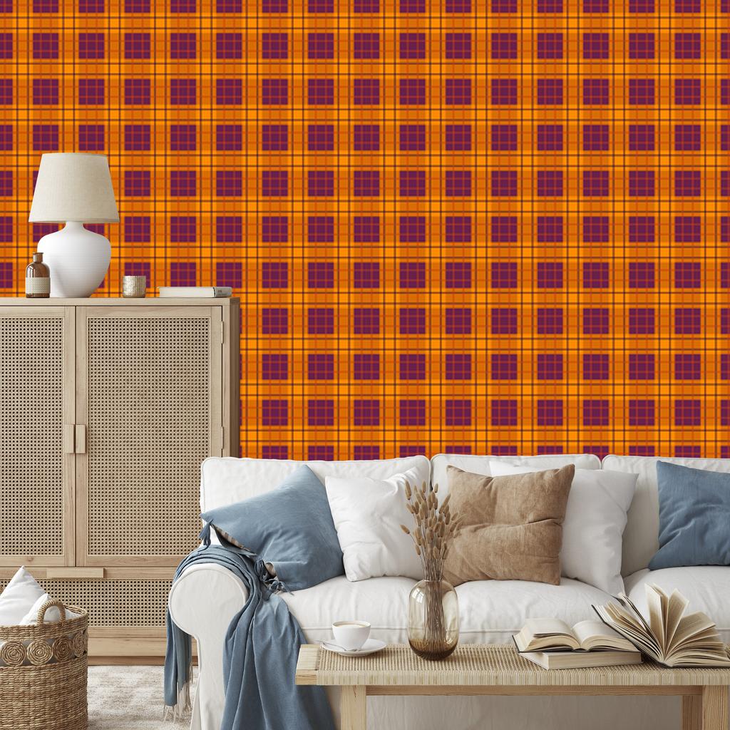 Halloween Plaid Wallpaper Orange and Gold for Living Room and Bedroom 50x1000
