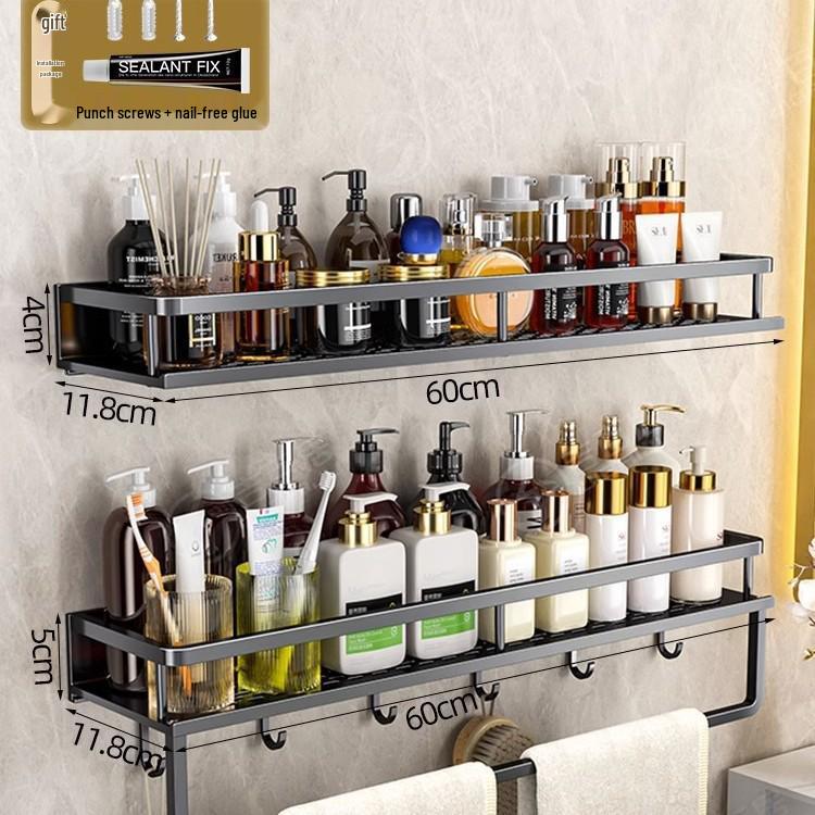 Luxury Wall-Mounted Bathroom Shelf with No-Punch Storage Rods