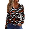 Dámské tričko s potiskem Halloweenu, knoflíky, dlouhý rukáv, denní, víkendová móda, základní, výstřih do V, běžný top
