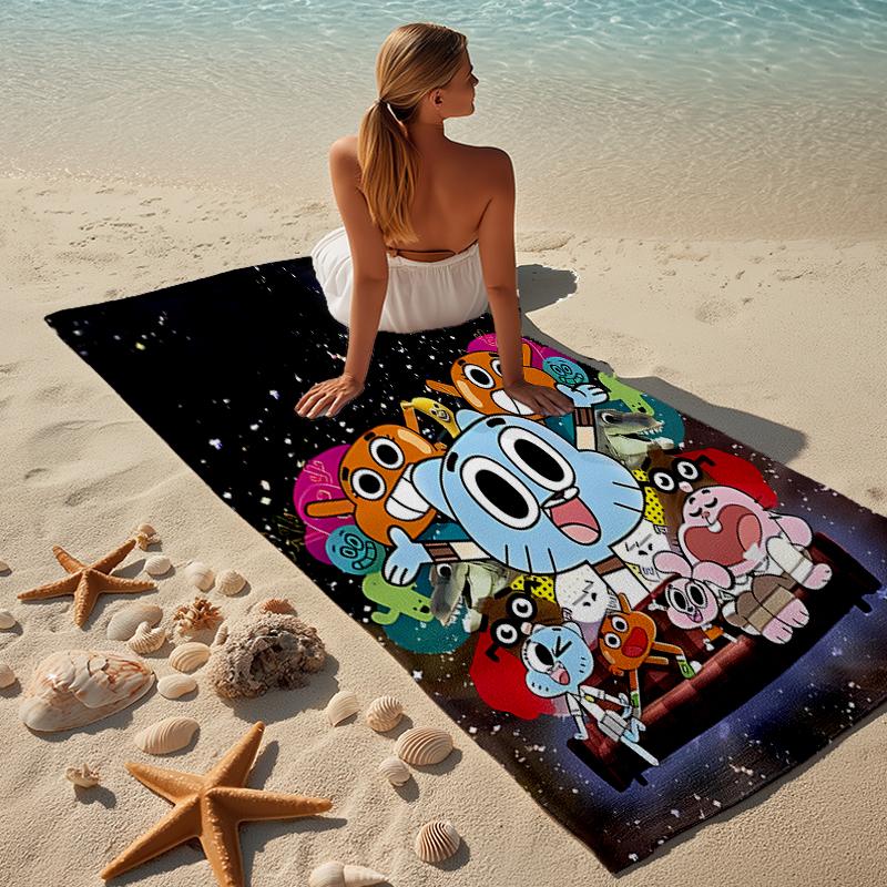 proof beach towel with a The Amazing World of Gumball1 pattern - soft,absorbent,quick-drying,machine washable - perfect for swimming,camping,bathing