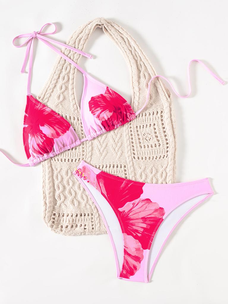 Bedruckter Bikini zum Binden Dreieck Sexy Bikini geteilter Badeanzug für Frauen
