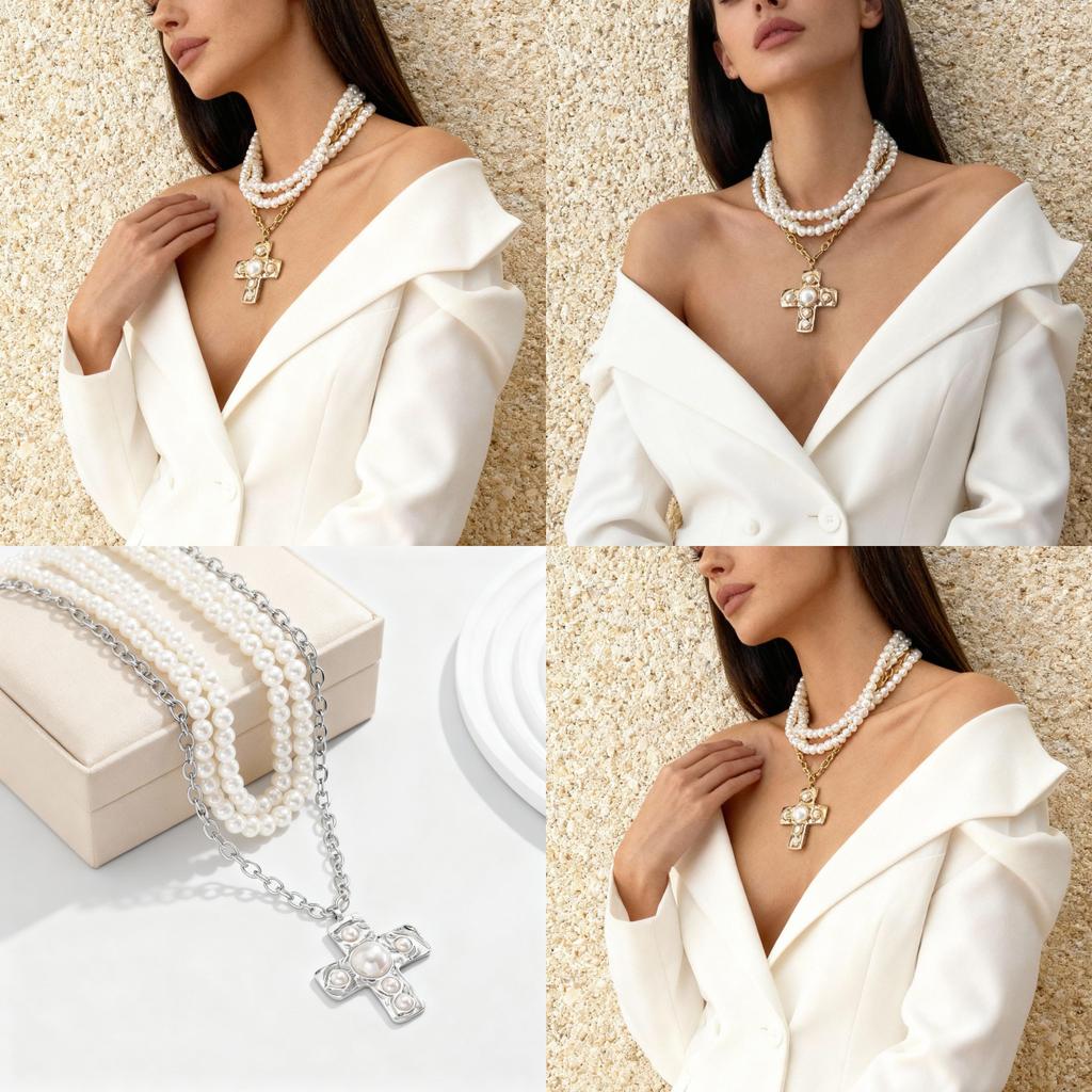 Punk Mädchen Kreuz Anhänger Halskette mit geometrischem Legierungsdesign für modischen Alltag