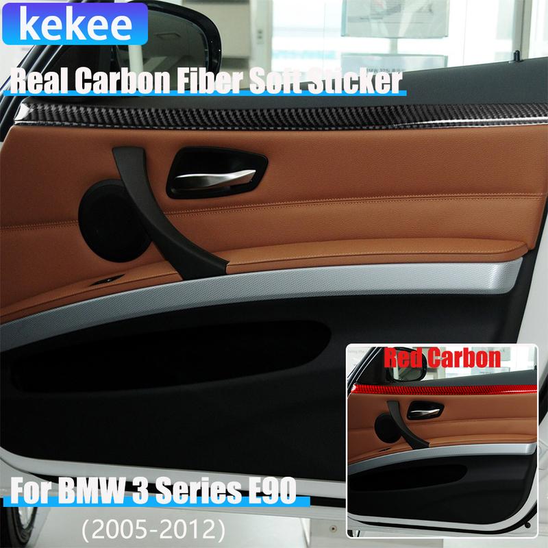 Real Carbon Fiber Car Accessories Front Door Panel Cover Sticker For BMW 3 Series E90 2005 2006 2007 2008 2009 2010 2011 2012