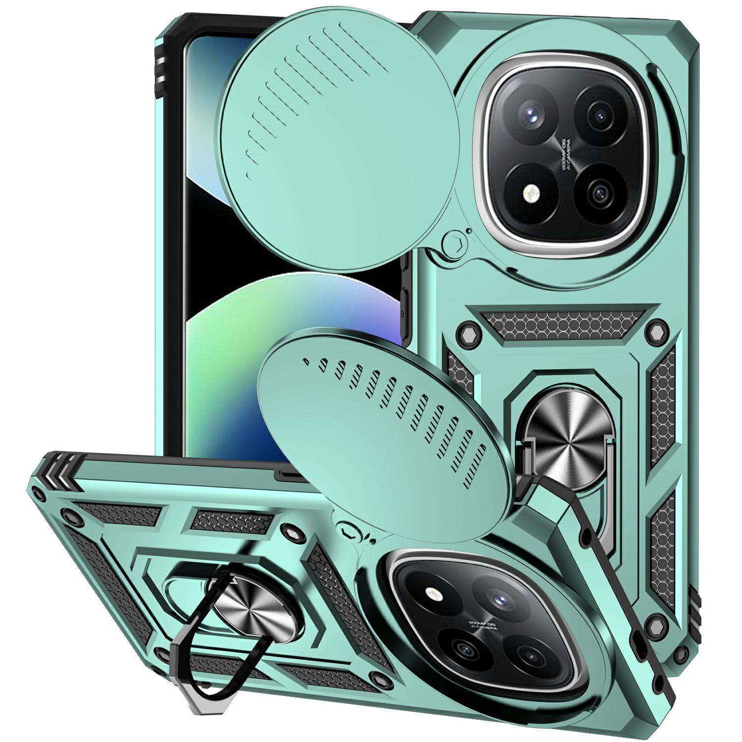 

For Xiaomi Redmi Note 14 Pro+ 5G Case PC+TPU Phone Cover with Lens Protection Kickstand Blackish Green