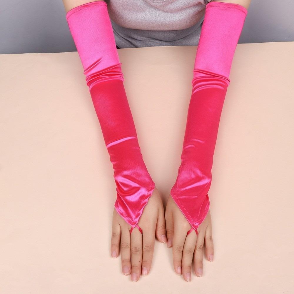 Satin Hook Finger Gloves Solid  Retro Long Fingerless Gloves New Women Gloves  Wedding Bride