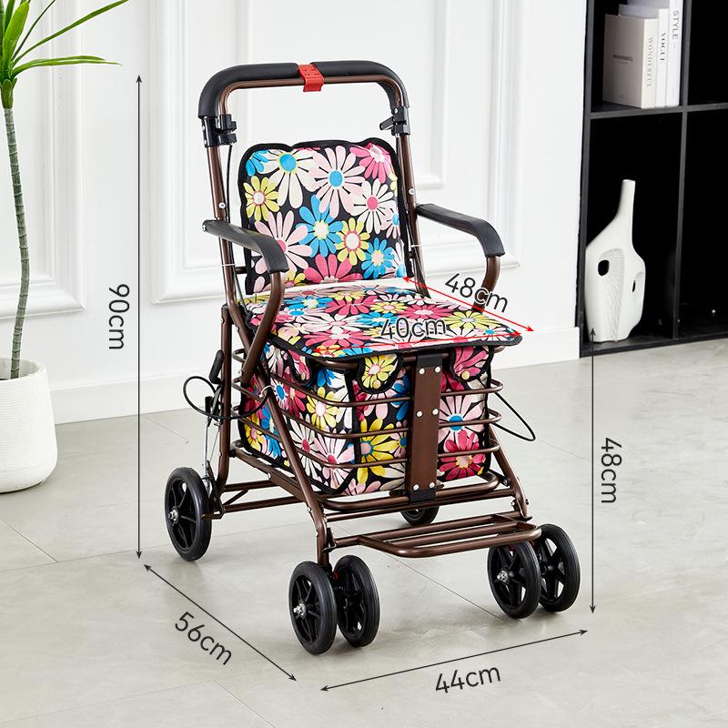 Foldable Mobility Scooter: Pushable & Rideable Elderly Walker with Four Wheels, Portable Shopping Assistant