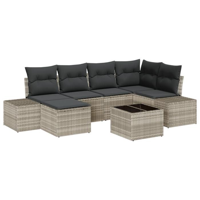 VidaXL Ensemble de canapés de jardin 7 pièces avec coussins Gris poly rotin 3355811