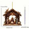 1 2D Flat Jesus Birth Scene Car Mirror Ornament-Christian Design: Maria, Joseph, Jesus, Animals In Wooden Stable, for Home & Car