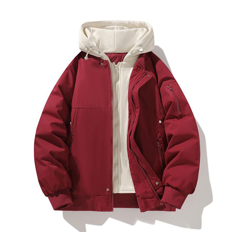 Winter New Fake Two Pieces Fashionable Loose Warm Cotton-padded Clothes Men and Women with The Same Hooded Jacket