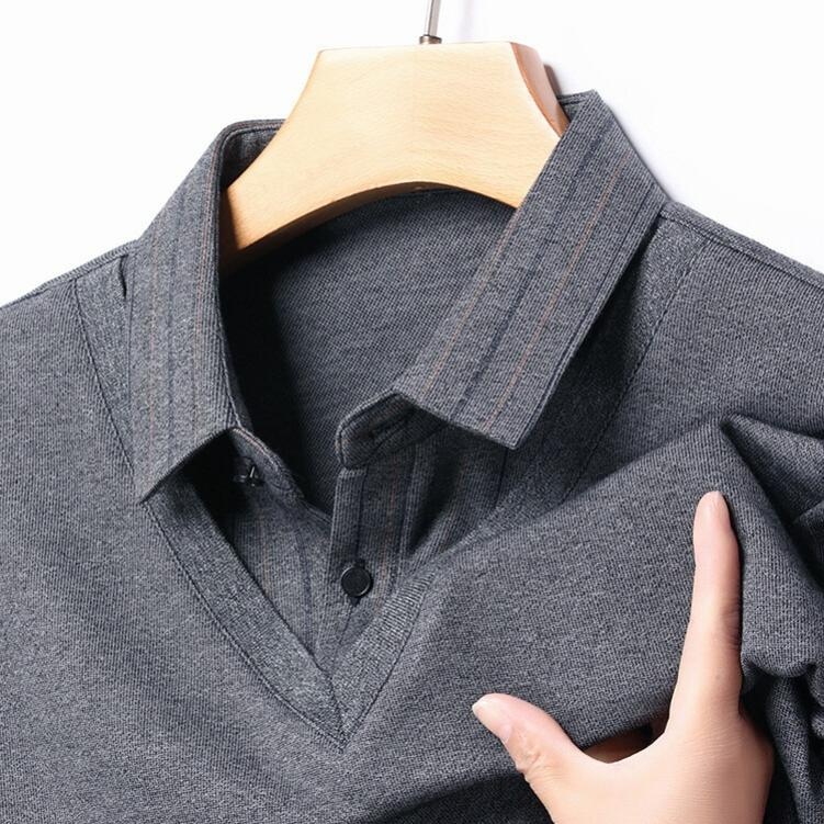 Men's Fake Two-piece Striped Polo Shirt Spring and Autumn Men's Loose Lapel Long-sleeved Shirt T-shirt
