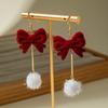 Perlen Weinrot Schleife Hängeohrringe Zink Zinklegierung Neujahrs-Ohrringe Mode Rote Samtschleife Ohrringe Geschenk