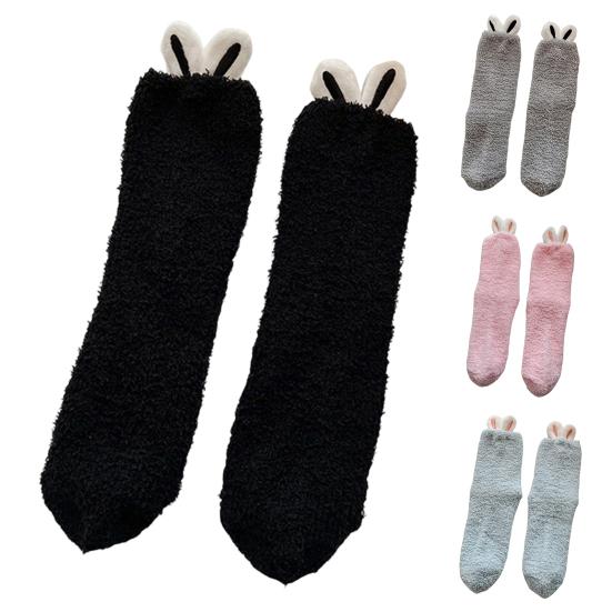Plush Socks with Rabbit Ears Women Winter Warm Fluffy Socks Thick Soft Cute Floor Socks for Home Bedroom Living Room Sleep