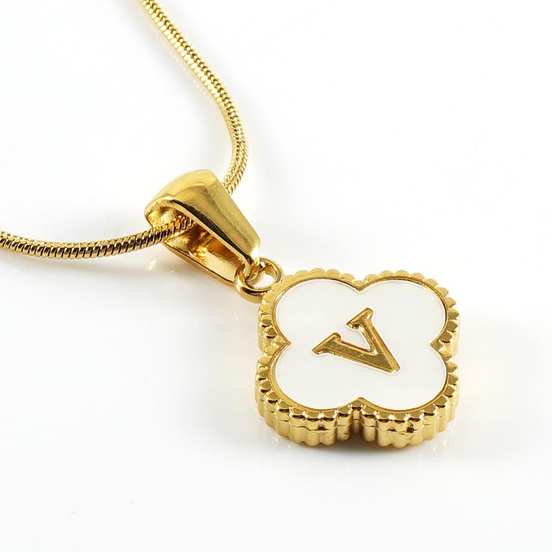 Simple 18K Four-leaf Clover Letter Necklace Female Snake Bone Chain Shell Letter Pendant Jewelry 2026