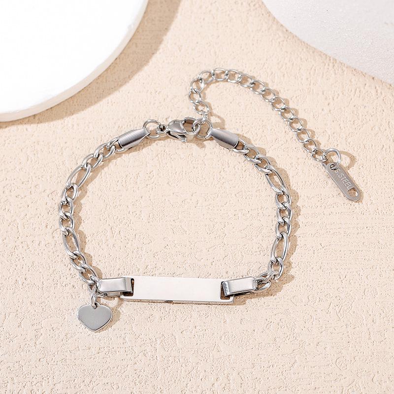 Stainless Steel Cuban Link Bracelet with Heart Plate for Custom Engraving