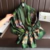 Long Silk Scarf Spring and Summer Thin Style Printed Scarf Beautiful Brocade Lotus Shawl Imitation Silk Scarf Gauze Scarf
