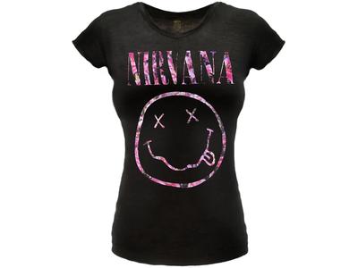 Nirvana Smile Women's Official Jersey T-Shirt Original Black Slim T-Shirt-