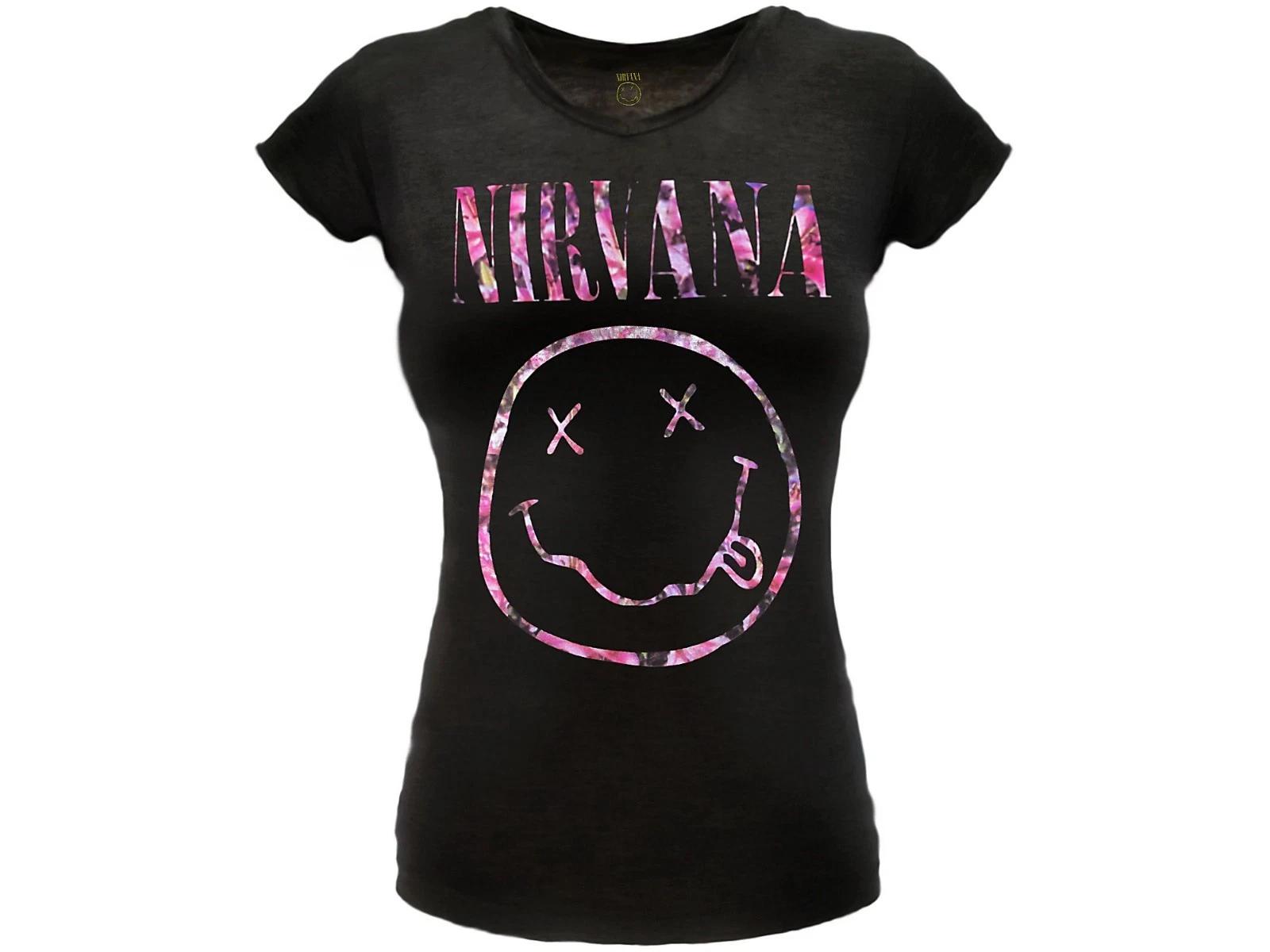 

Nirvana Smile Women s Official Jersey T-Shirt Original Black Slim T-Shirt- M