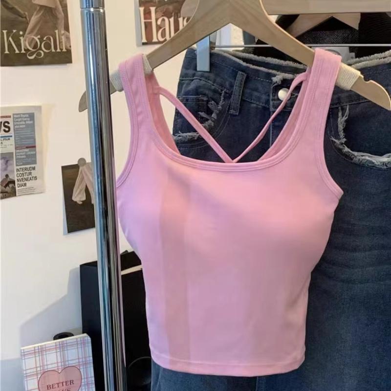 Summer Ular Women's Knitted Crop Top Tank Top Slimming Outerwear Nylon Cotton Blend Ort Sle Pure Color Versatile Strap