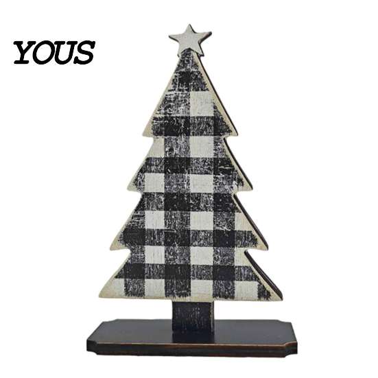 Modern Farmhouse Christmas Decor Rustic Tree Table Decoration, Vintage Wooden Xmas Standing Sign with Small For Tables Base for Winter Home