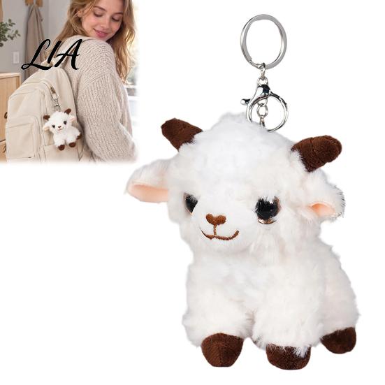 Cute Sheep Keychain Plush Keychain, Soft Stuffed Animal Bag Charm with Metal Ring Polyester Fiber for Backpacks and Keys, Cartoon Lamb Pendant