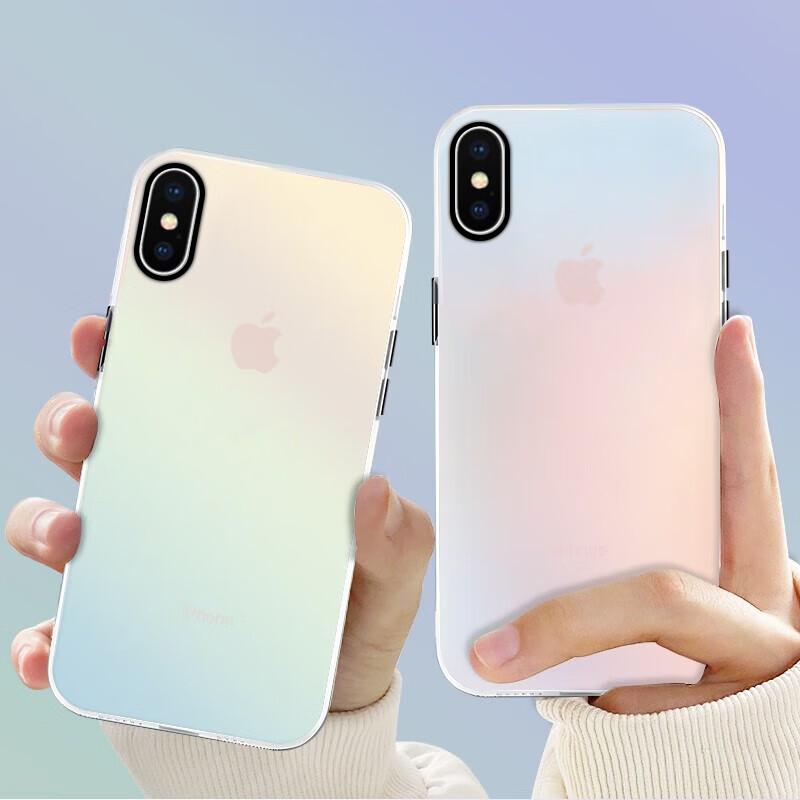 X/XS Phone Case, IPhone X/XS Protective Cover, Silicone Soft Edge Simple Semi-Transparent Full Protection Shockproof Laser Gradient Frosted Hard