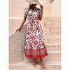 Hot Selling Women's Blue Retro Ethnic Print Vacation Dress Casual Slim Waist Crossbody Apparel Fashion