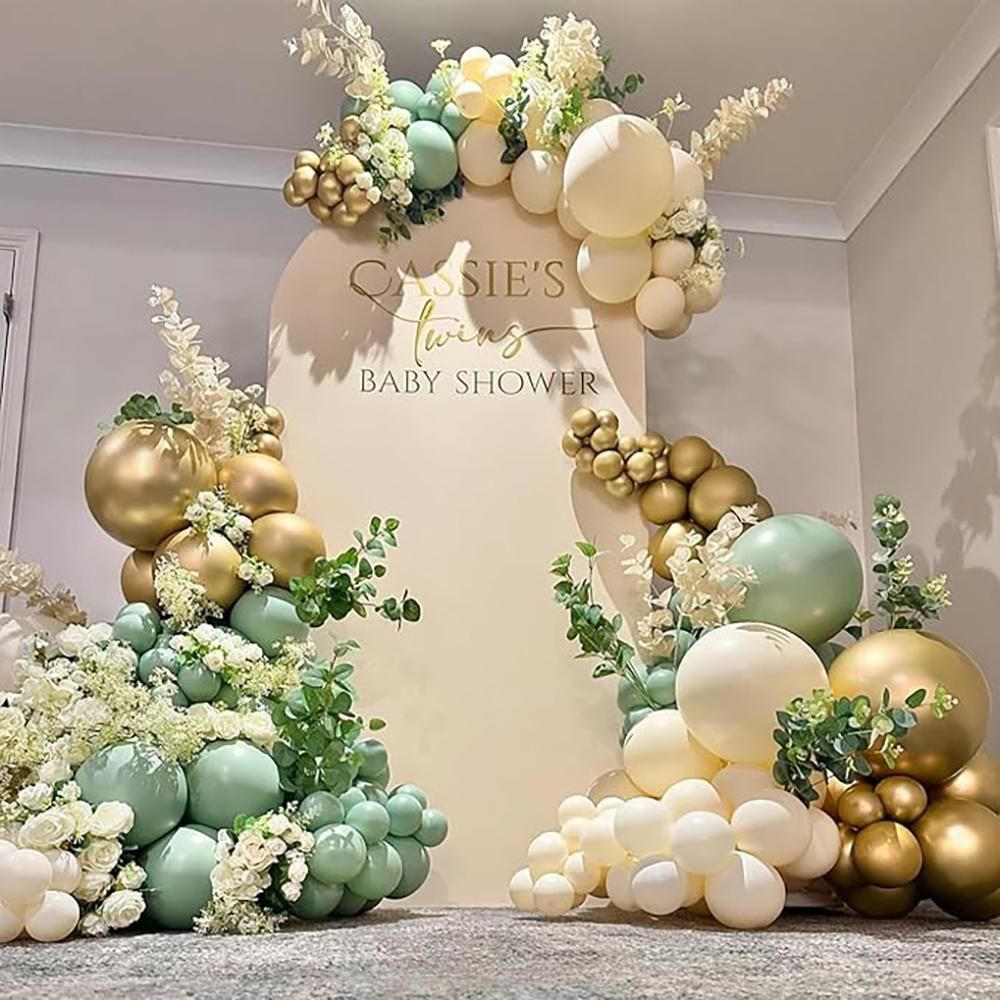 Avocado Green Balloons Arch Garland White Sand Gold Globos Kit Birthday Party Baby Shower Gender Reveal Background Decoration