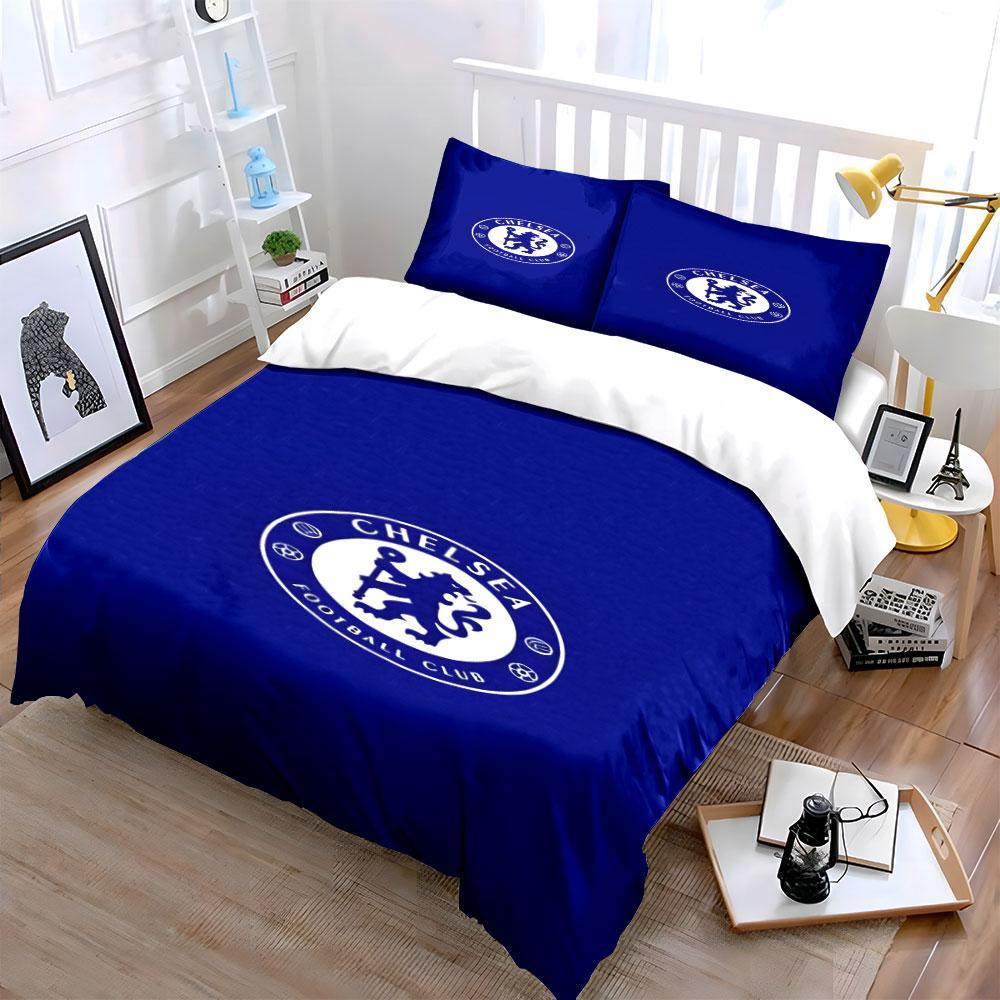 Modré ložní prádlo, logo Chelsea, lev. Sady povlečení Sady povlaků na přikrývku Povlaky na přikrývku Povlaky na polštář(1 * Povlak na peřinu 2 * Povlaky na polštář bez výplně)