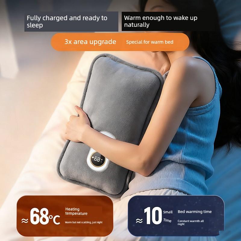 Jingguque Rechargeable Hot Water Bag Explosion-Proof Plush Belly Warmer Hand Warmer for Women, Special for Bed Use