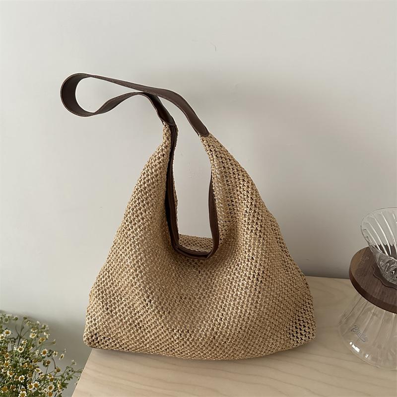 Retro Woven Tote Bag Straw Woven Bag New Large Capacity Underarm Bag Shoulder Bag Vacation Style Beach Bag Women