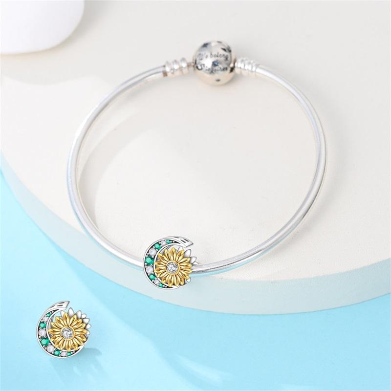New Stylecopper Sunflower And Rose Charm Beads Suitable For Original Pan Women'S Bracelet Di Souvenir Customization