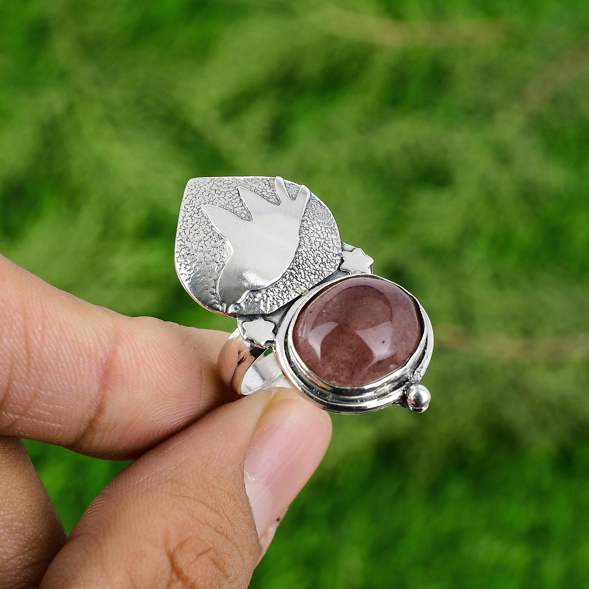 

Womens day Deal Sterling Silver Cherry Quartz Gemstone Wedding Promise Boho Ring Adjustable