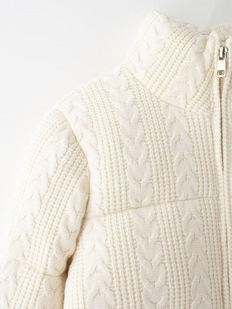 2024 Winter White Knitted Windproof Stand-up Collar Cotton Jacket